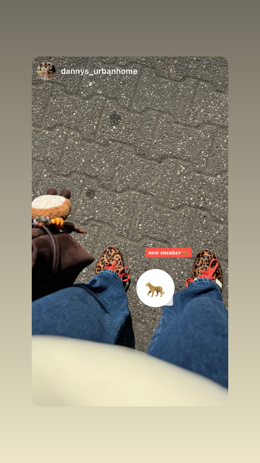 Street fit pic featuring a pair of leopard-print sneakers