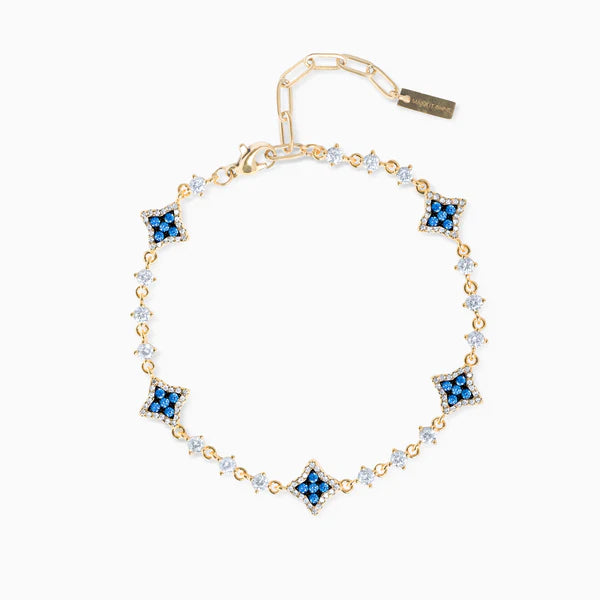 MAKE IT SHINE gold flower tennis bracelet with blue stones